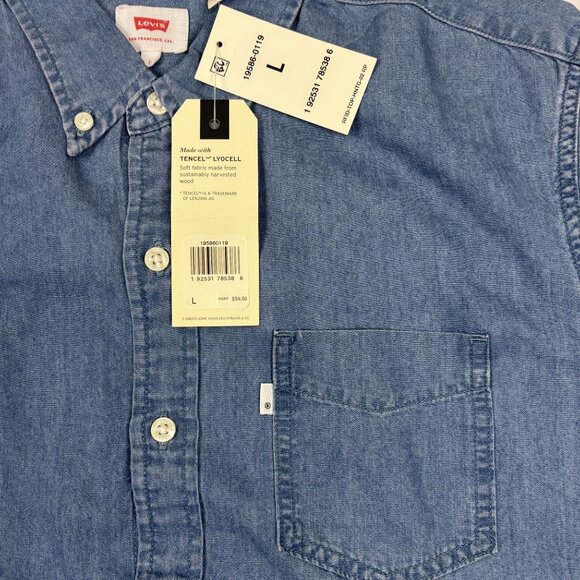 Levis Mens Long-Sleeve Denim Button-Down Shirt Size L Tencel Blend Light Blue - Picture 4 of 13